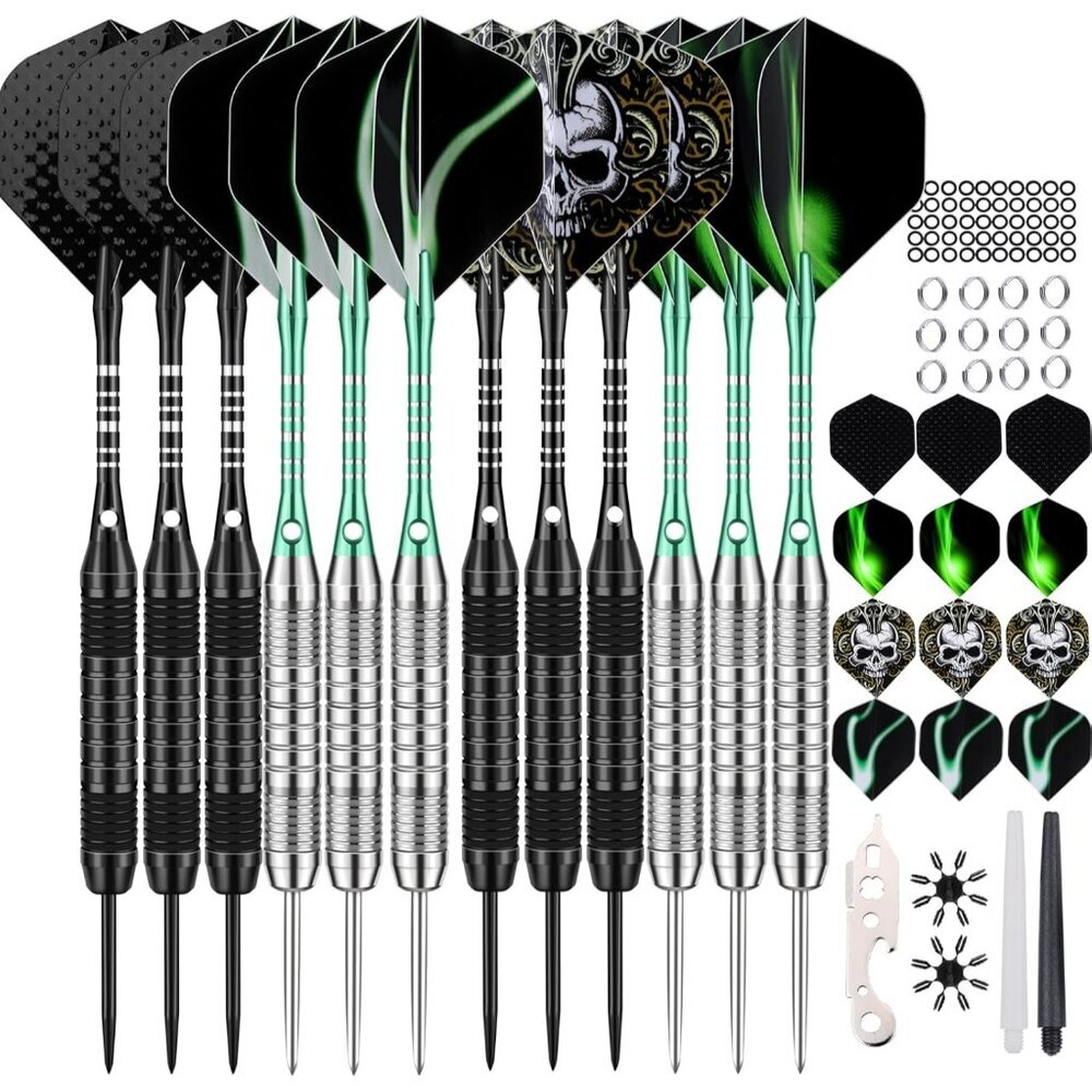 12 Pack Darts Metal Tip Set 22/24 Grams, Steel Tip Darts for Dartboard with Prem